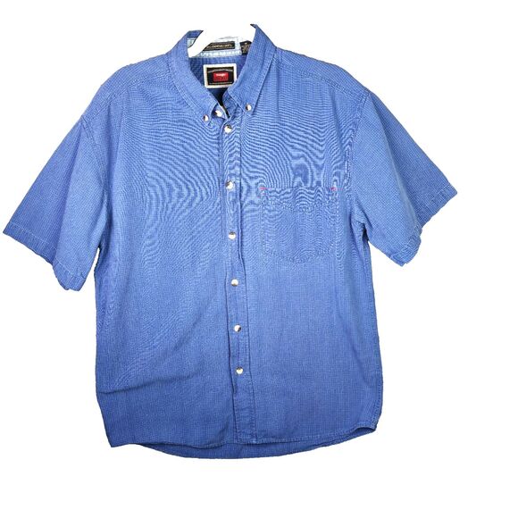 Wrangler Hero Blue Windowpane Short Sleeve Button Down Shirt Men’s Medium - Picture 1 of 8
